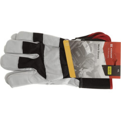 Darbinės pirštinės, juodos-baltos, odinės/medvilninės, twill audinio, 9/L dydis, Protect by Kramp KG0300409