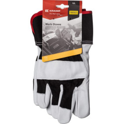 Darbinės pirštinės, juodos-baltos, odinės/medvilninės, twill audinio, 12/3XL dydis, „Protect by Kramp“ KG0300412
