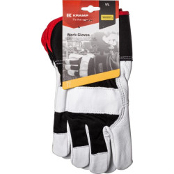 Darbinės pirštinės, juodos-baltos, odinės/medvilninės, 9/L dydis, „Protect by Kramp“ KG0300509