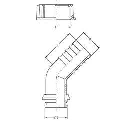 Žarnos antgalis 45° 30 mm, skirtas 1 1/2 colio sparnuotei 8015350