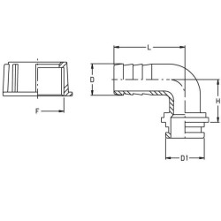 Žarnos antgalis 90° 19 mm, skirtas 1 colio užveržiamai veržlei 8012251
