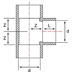 PVC T formos jungtis 40x40x40mm 7040122GP