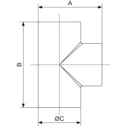 Prevost T formos jungtis 63 mm 90º PVRTEE63