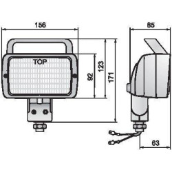 Darbo žibintas Halogeninis, stačiakampis, 12/24V, skaidrus, tvirtinamas varžtais, 156x170mm, Wesem 1400630055