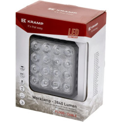 Darbo žibintas LED, 48W, 3840lm, kvadratinis, 10/30V, 159x54,5x112mm, prožektorius, 16 LED, Kramp LA10047
