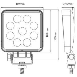 LED darbo žibintas, 27 W, 1800 lm, kvadratinis, 10–30 V, 135 x 27,5 x 109 mm, prožektorius, Kramp LA10051