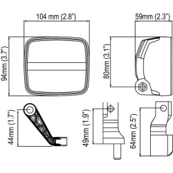 Darbo LED žibintas, 20 W, 1900 lm, kvadratinis, 12/24 V, baltas, 59 x 104 x 94 mm, „Deutsch“ 2 kontaktų, platus srautas, 6 LED, 
