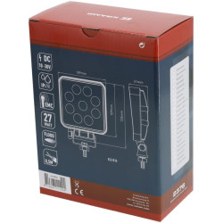 Darbo žibintas LED, 27W, 2376lm, kvadratinis, 10-30V, 135x41x109mm, prožektorius, Kramp LA10052