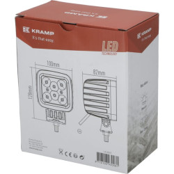 Darbo žibintas LED, 42W, 3780lm, kvadratinis, 10/30V, 128x82x100mm, taškinis spindulys, 6 LED, Kramp LA10027