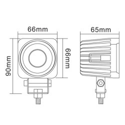 Darbo žibintas LED, 10W, 900lm, kvadratinis, 10/30V, 66x65mm, taškinis spindulys, 1 LED, gopart LA15020