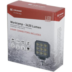 Darbo žibintas LED, 27 W, 3420 lm, kvadratinis, baltas, 96,5 x 48,5 x 124,5 mm, „Deutsch“ 2 kontaktų, prožektorius, Kramp LA1090