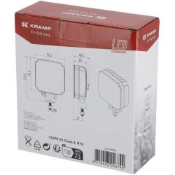 Darbo žibintas LED, 27 W, 3420 lm, kvadratinis, baltas, 96,5 x 48,5 x 124,5 mm, „Deutsch“ 2 kontaktų, prožektorius, Kramp LA1090