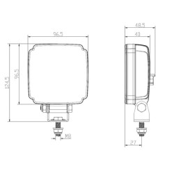 Darbo žibintas LED, 27 W, 3420 lm, kvadratinis, baltas, 96,5 x 48,5 x 124,5 mm, „Deutsch“ 2 kontaktų, prožektorius, Kramp LA1090
