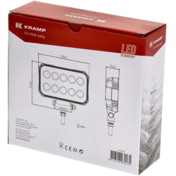 LED darbo žibintas, 15 W, 1900 lm, stačiakampis, 10/30 V, 150 x 37 x 100 mm, taškinis spindulys, 10 LED, Kramp LA10022