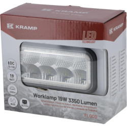 Darbo žibintas LED, 19 W, 3350 lm, stačiakampis, 10/110 V, 128 x 96 x 46 mm, „Deutsch“ 2 kontaktų, prožektorius, 8 LED, „Kramp L
