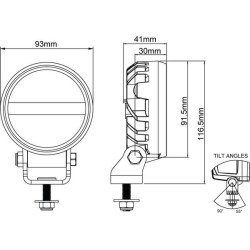 Darbo žibintas LED, 16 W, 1600 lm, apvalus, 12/24 V, baltas, tvirtinamas varžtais, 93 x 93 x 116,5 mm, „Deutsch“ 2 kontaktų, pro