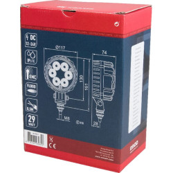 Darbo žibintas LED, 29W, 2500lm, apvalus, 10/30V, Ø 117mm, prožektorius, 6 LED, Kramp LA10013