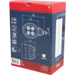 Darbo žibintas LED, 18 W, 1500 lm, apvalus, 10/30 V, Ø 117 mm „Deutsch“ kištukas, prožektorius, 4 LED, Kramp LA10018