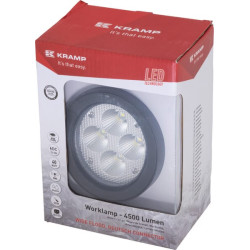 Darbo žibintas LED, 40 W, 4500 lm, apvalus, baltas, 110 x 93 x 145 mm, platus prožektorius, 4 LED, Kramp LA10416