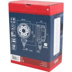 Darbo žibintas LED, 29 W, 2500 lm, apvalus, 10/30 V, Ø 117 mm „Deutsch“ kištukas, prožektorius, 6 LED, Kramp LA10003