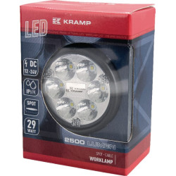 Darbo žibintas LED, 29W, 2500lm, apvalus, 10/30V, Ø 117mm, taškinis spindulys, 6 LED, Kramp LA10014