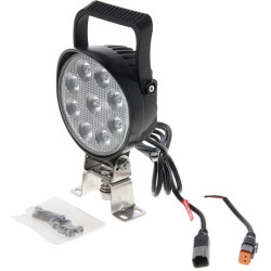 Darbinis LED žibintas, 54W, 5100lm, apvalus, 12/24V, Ø133x75mm, „Deutsch“ kištukas, prožektorius, 9 LED, rankena + jungiklis LA1