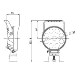 Darbinis LED žibintas, 54W, 5100lm, apvalus, 12/24V, Ø133x75mm, „Deutsch“ kištukas, prožektorius, 9 LED, rankena + jungiklis LA1
