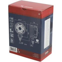 Darbo žibintas LED, 24 W, 1500 lm, apvalus, 10/30 V, Ø 117 mm „Deutsch“ kištukas, prožektorius, 6 LED, Kramp LA10007