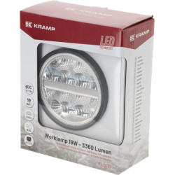 Darbo žibintas LED, 19W, 3360lm, apvalus, 10-110V, Ø110x140x42mm Deutsch kištukas, prožektorius, 16 LED, Kramp LA100971