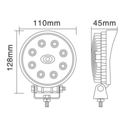 Darbo žibintas LED, 24W, 1920lm, apvalus, 10/30V, Ø 110mm, prožektorius, 8 LED, Kramp LA10025