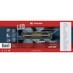 Darbinio šviesos diodo juosta, 81 W, 7290 lm, stačiakampė, 12/24 V, balta, 301,8 x 89 mm, kabelis, komplektas, 54 LED, Kramp LA1