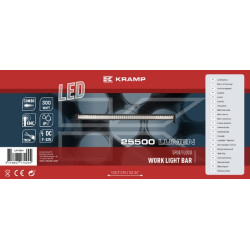 LED darbo šviesos juosta, 300 W, 25500 lm, stačiakampė, 12/24 V, balta, 1320,8 x 79,5 mm, laidas, komplektas, 100 LED, Kramp LA1