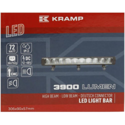 LED žibintų juosta, 72 W, 3900 lm, stačiakampė, 12/48 V, balta, 306 x 90 x 57 mm, „Deutsch“ 3 kontaktų, dienos šviesos / tolimos