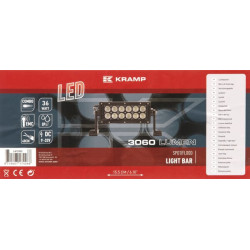 Darbinio šviesos diodo juosta, 36 W, 3060 lm, stačiakampė, 12/24 V, balta, 198,6 x 79,5 mm, kabelis, prožektorius, 12 LED, Kramp