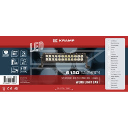 LED darbo žibintų juosta, 72 W, 6120 lm, stačiakampė, 12/24 V, balta, 351,6 x 79,5 mm „Deutsch“ kištukas, kombinuota, lenkta, 24