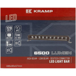 LED žibintų juosta, 120 W, 6500 lm, stačiakampė, 12/48 V, balta, 486 x 90 x 57 mm, „Deutsch“ 3 kontaktų, dienos šviesos / tolimo