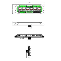 Mirksintis įspėjamasis žibintas / galinis gabaritinis žibintas LED, stačiakampis, 12/24V, oranžinis/raudonas, 129x41x14mm, 12/42