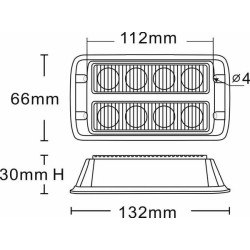 Įspėjamasis LED žibintas, 24 W, 12–24 V, geltonas, tvirtinamas varžtais, 132 x 66 x 30 mm, 8 LED, Kramp LA20012