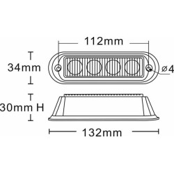 Įspėjamasis LED žibintas, 12 W, 12–24 V, geltonas, tvirtinamas varžtais, 132 x 34 x 30 mm, 4 LED, Kramp LA20011