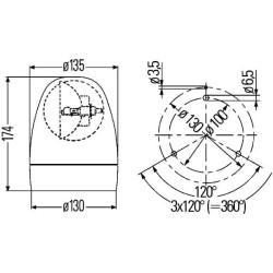 Halogeninis besisukantis švyturėlis, apvalus, 24 V, gintaro spalvos, tvirtinamas varžtais, Ø 130 mm x 174 mm, Hella 2RL007337011