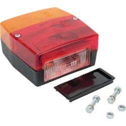 Galinis žibintas kvadratinis, 12 V, raudonas/gintaras, tvirtinamas varžtais, „Minipoint“, gamintojas Aspöck 230300037
