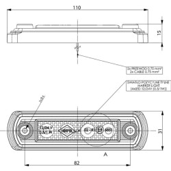 LED gabaritinis žibintas, 0,5/1 W, stačiakampis, 12/24 V, raudonas, 82 x 31 x 15 mm, 4 LED, gopart LA35058