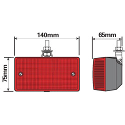 Stačiakampis rūko žibintas, raudonas, prisukamas, 140x TOR4520