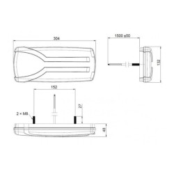 Galinis žibintas RH LED, stačiakampis, 12/24V, baltas/oranžinis/raudonas, 304x132x48mm, Kramp LA40063