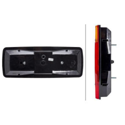 Galinis žibintas kairysis, stačiakampis, 12/24V, raudonas/gintaras/baltas, tvirtinamas varžtais, 343x75x133 mm, Hella 2SK0035673