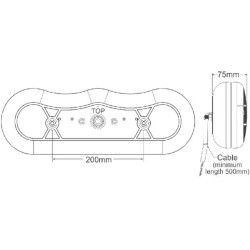 Galinis žibintas LED, stačiakampis, 12 V, gintaro/raudono spalvos, tvirtinamas varžtais, 424 x 75 mm, 1 kontakto, Britax L14100L