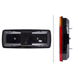 Galinis žibintas dešinysis, stačiakampis, 12/24V, raudonas/gintaras/baltas, tvirtinamas varžtais, 343x75x133 mm, Hella 2SK003567