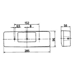 Galinis žibintas kairysis, stačiakampis, 12V, gintaro/raudono spalvos, tvirtinamas varžtais, 285x56x96 mm, Jokon 106001560