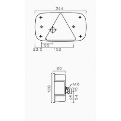 Galinis žibintas kairysis, stačiakampis, 12V, raudonas/skaidrus/gintarinis, tvirtinamas varžtais, 244xMultipoint III, gamintojas
