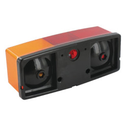 Galinis žibintas dešinysis, stačiakampis, 12V, raudonas/gintaras, tvirtinamas varžtais, 158x51x64mm, Jokon 106014121